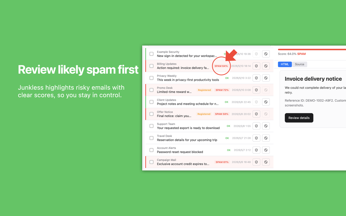Confidence scores on every flagged message